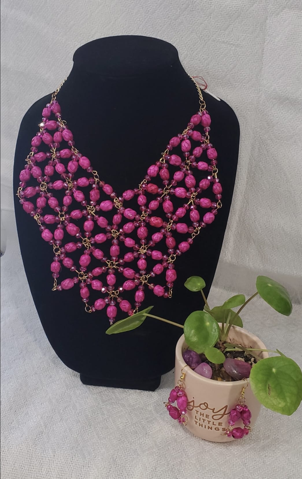 Palm Necklace with Earrings (Fuchsia)